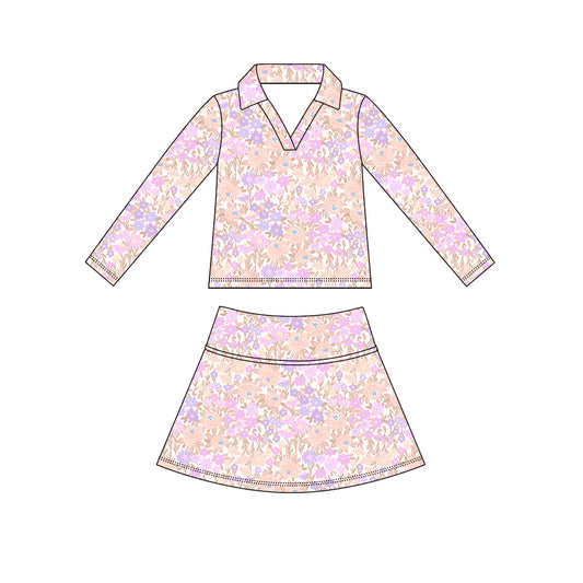 Preorder (moq 5)Baby Girls Long Sleeve Colorful Flowers Top Skirt Short Clothes Sets