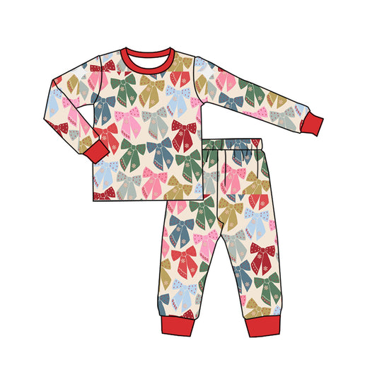 Preorder (moq 5)Baby Boys Long Sleeves Colorful Bows Plaid Top Pant Pajamas Set