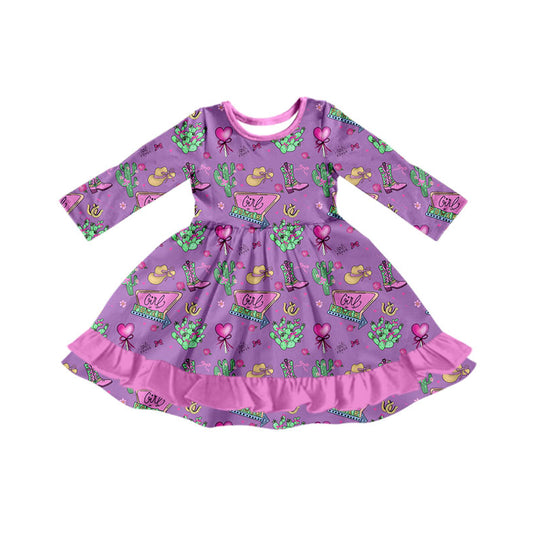 Preorder (moq 5)Baby Girls Boot Hats Cactus Hearts Western Ruffle Knee Length Dresses