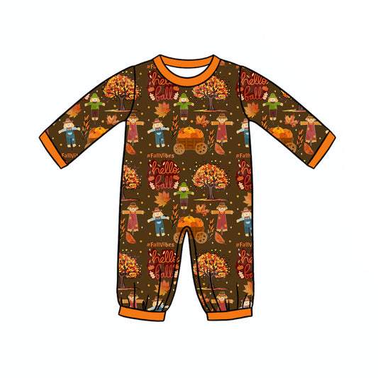 Preorder (moq 5)Baby Boys Turkey Pumpkins Thanksgiving Two Way Zip Convertible Rompers