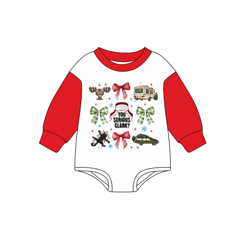 Preorder (moq 5)Baby Girls Red Long Sleeves Bows Hats Deer Rompers