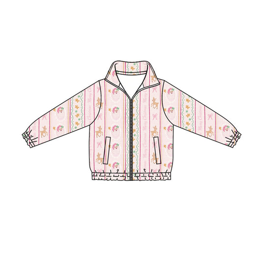 Preorder (moq 5)Baby Girls Santa Deer Stripe Christmas Zip Pockets Jackets Top