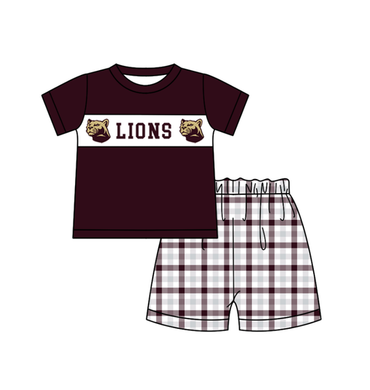 Preorder (moq 5)Baby Boys Lions Top Brown Checked Shorts Team Clothes Sets