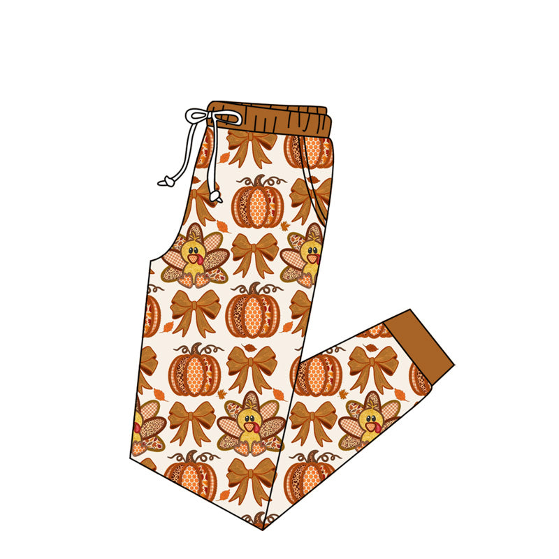 Preorder(moq 5) Adult Women Thanksgiving Turkey Bows Pumpkins Jogger Pants