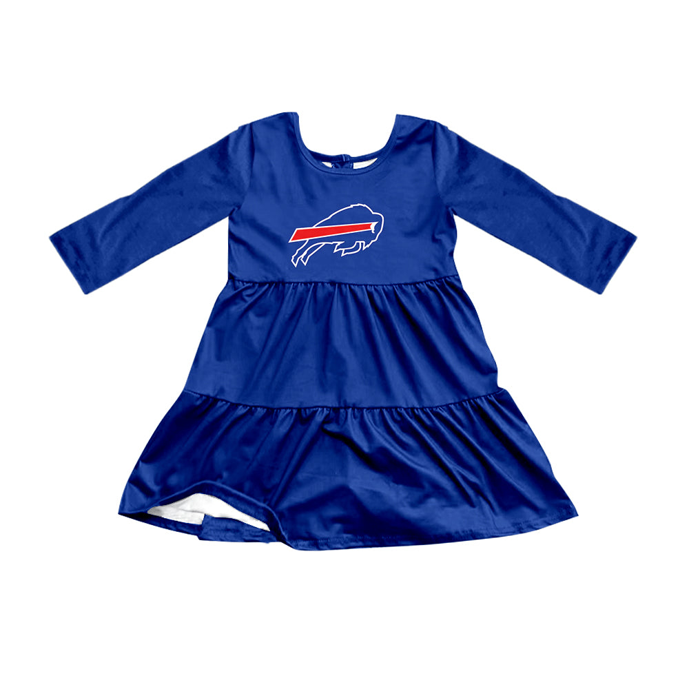 Preorder (moq 5)Baby Girls Hot Blue Long Sleeves Bull Shorts Team Knee Length Dresses