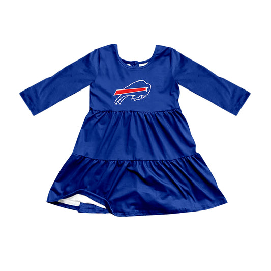 Preorder (moq 5)Baby Girls Hot Blue Long Sleeves Bull Shorts Team Knee Length Dresses