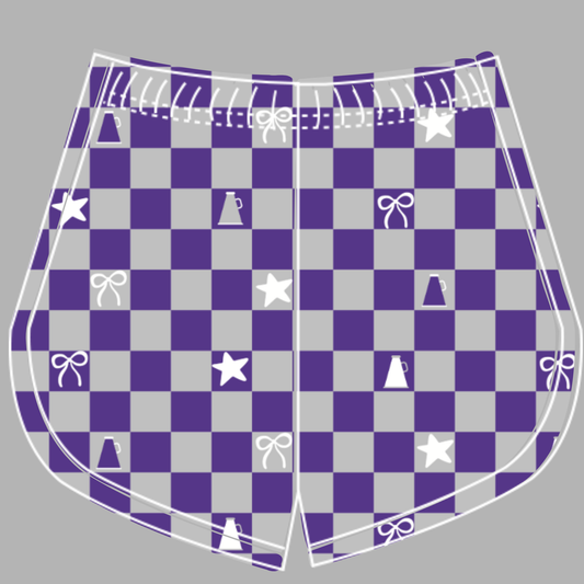 Preorder (moq 5)Baby Girls Grey Purple Checked Cheer Team Shorts Bottoms