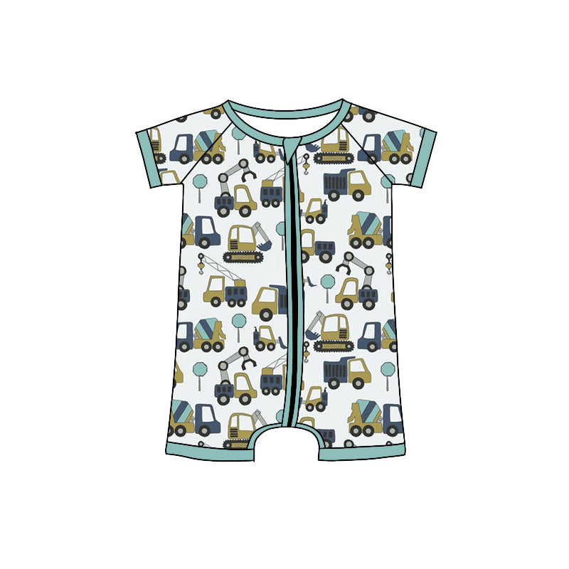Preorder(moq 5)Baby Infant Boys Construction Zip Summer Rompers