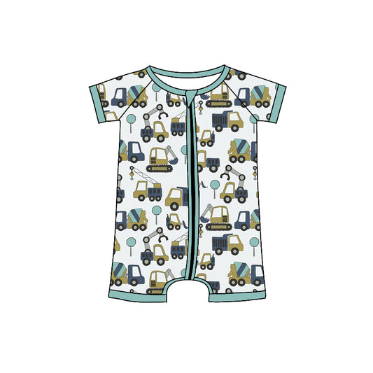 Preorder(moq 5)Baby Infant Boys Construction Zip Summer Rompers