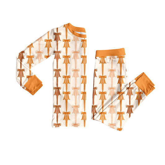 Preorder (moq 5)Baby Girls Long Sleeves Yellow Bows Stripe Top Pants Pajamas Set