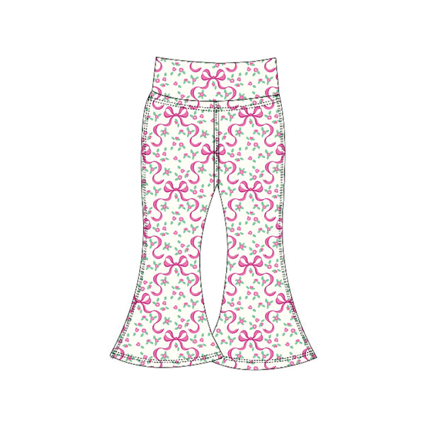 Preorder (moq 5)Baby Girls Pink Bows Flower Plaid Yoga Bell Bottom Pants
