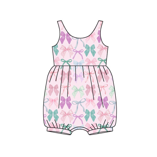 Preorder (moq 5)Baby Girls Pink Sleeveless Colorful Bows Ruffle Rompers