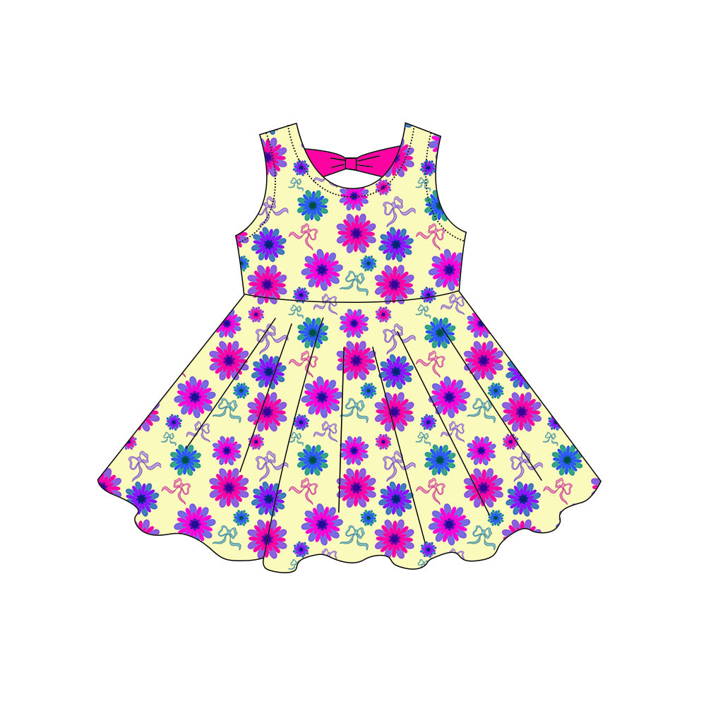 Preorder moq 5 Baby Girls Sleeveless Daisy Flowers Bows Knee Length Dresses