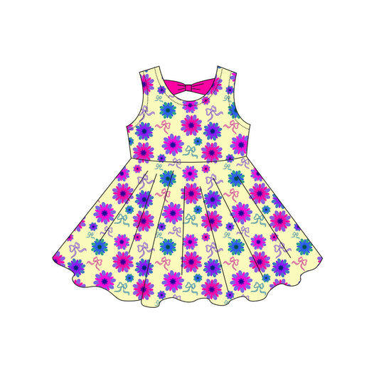 Preorder moq 5 Baby Girls Sleeveless Daisy Flowers Bows Knee Length Dresses