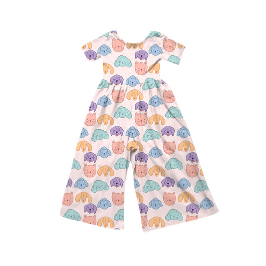 Preorder (moq 5)Baby Girls Short Sleeve Colorful Dogs Plaid Jumpsuits