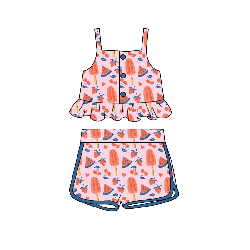 Preorder (moq 5)Baby Girls Watermelon Popstick Straps Top Shorts Clothes Sets