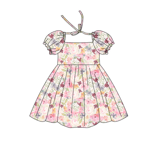 Preorder (moq 5)Baby Girls Short Ruffle Sleeve Colorful Floral Knee Length Dresses