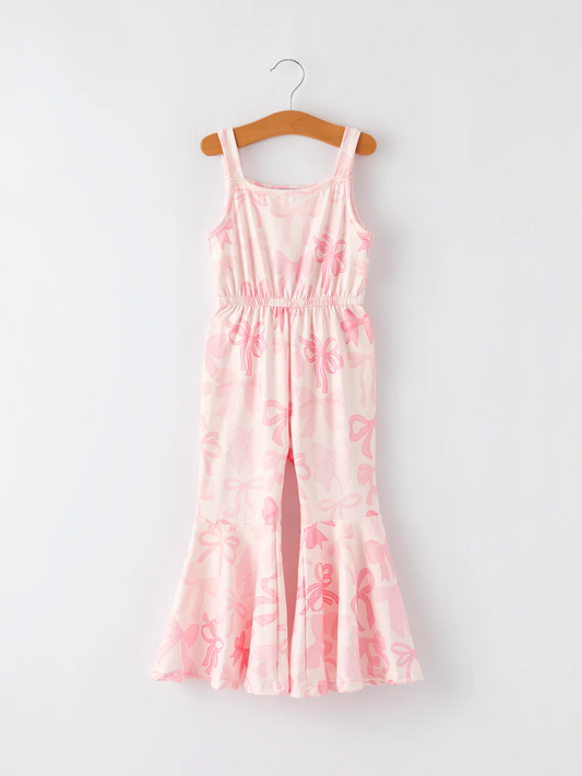 Preorder (moq 5)Baby Girls Peach Sleeveless Bows Bell Bottom Jumpsuits