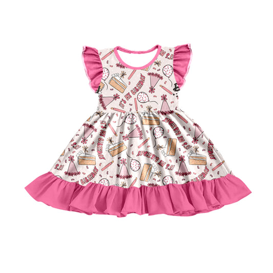 Baby Girls Happy Birthday Flutter Sleeve Ruffle Knee Length Dresses preorder(moq 5)