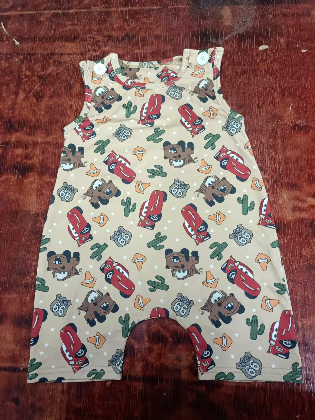 Preorder moq 5 Baby Boys Sleeveless Cartoon Cars Cactus Rompers