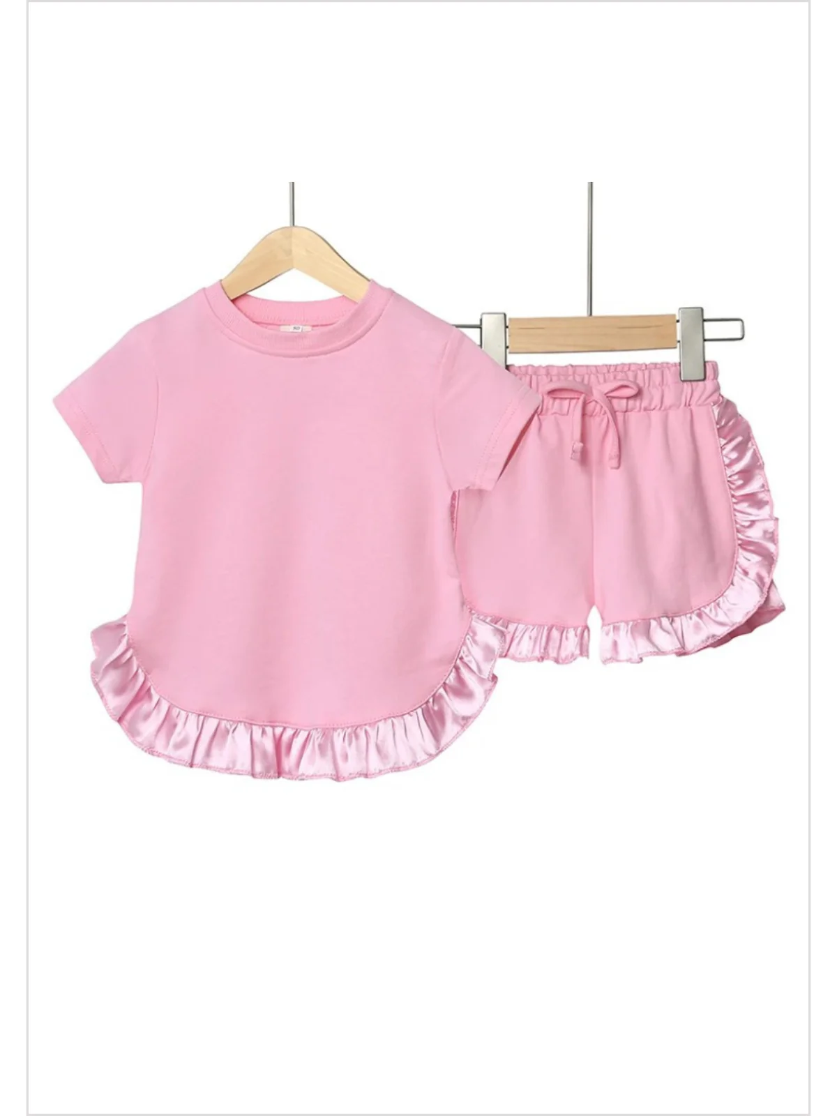 Baby Girls Pink Shirt Top Ruffle Shorts Clothes Sets Preorder(moq 5)