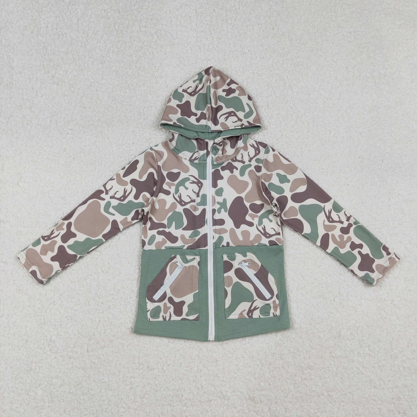 Baby Boys Brown Deer Camo Pocket Zipper Western Hoodies Top Preorder