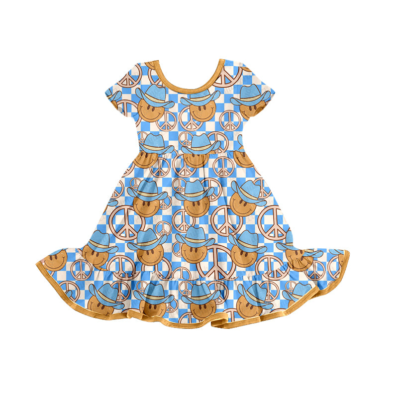 Baby Girls Smile Peace Ruffle Knee Length Dresses preorder(moq 5)