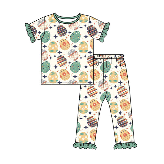 Baby Girls Easter Eggs Green Top Pants Pajamas Clothes Sets preorder(MOQ 5)