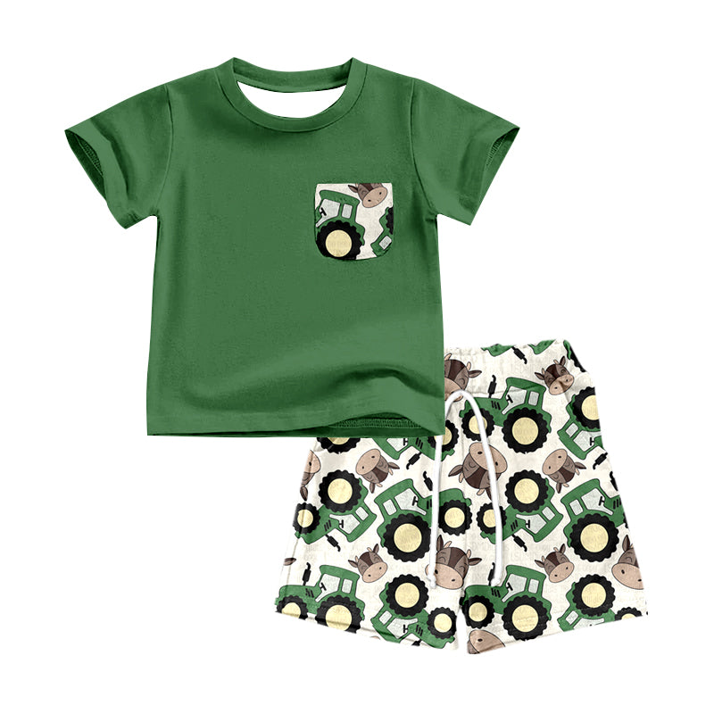 Baby Boys Green Pocket Shirts Top Shorts Clothes Sets preorder(moq 5)