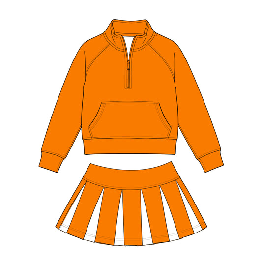 Preorder (moq 5)Baby Girls Zip Pocket Pullovers Orange White Skirt Short Clothes Set