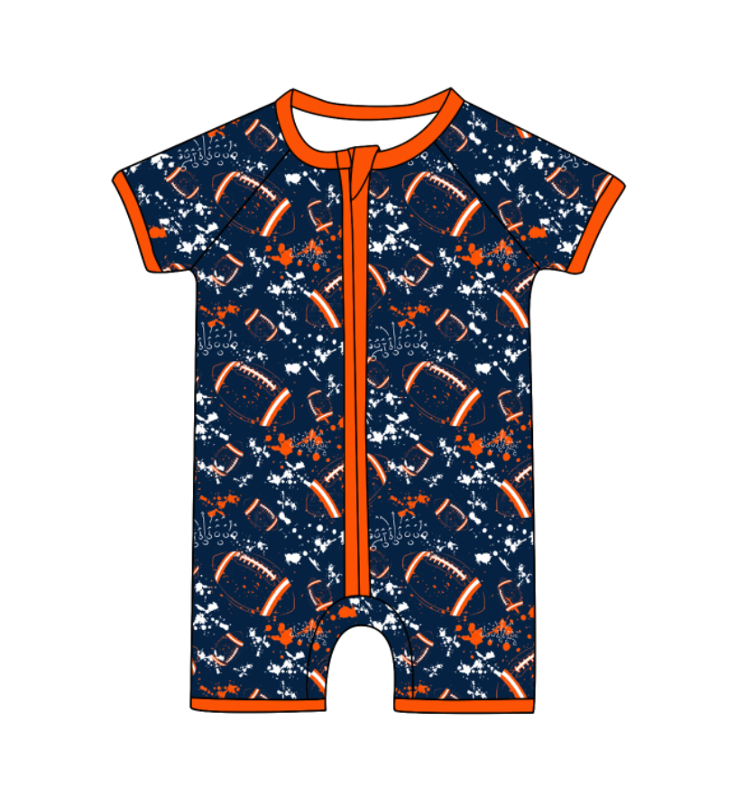 Preorder (moq 5)Baby Boys Short Sleeve Tie-dye Footballs Print Team Zip Rompers