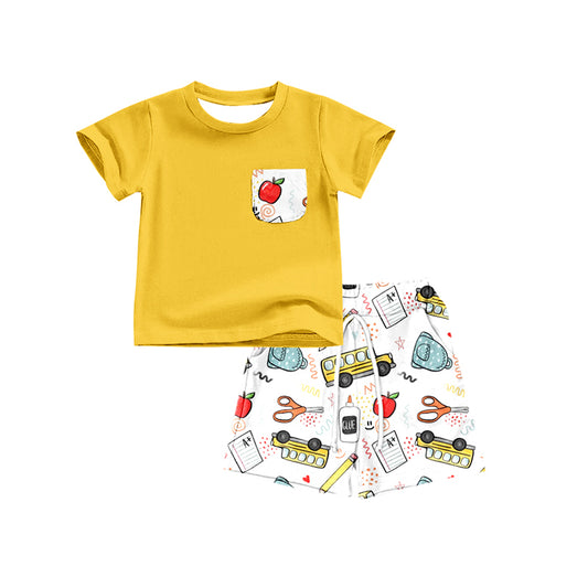 Baby Boys Yellow Pocket Shirt Back To School Shorts Clothes Sets preorder (moq 5)