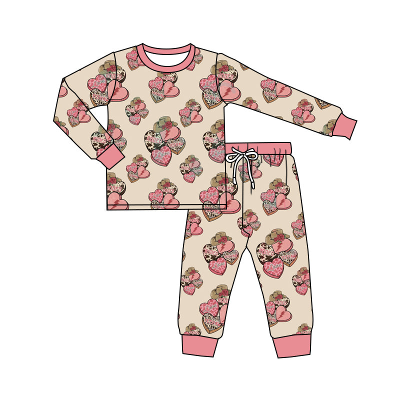 Baby Girls Valentines Howdy Hearts Top Pants Outfits Pajamas Sets preorder(MOQ 5)