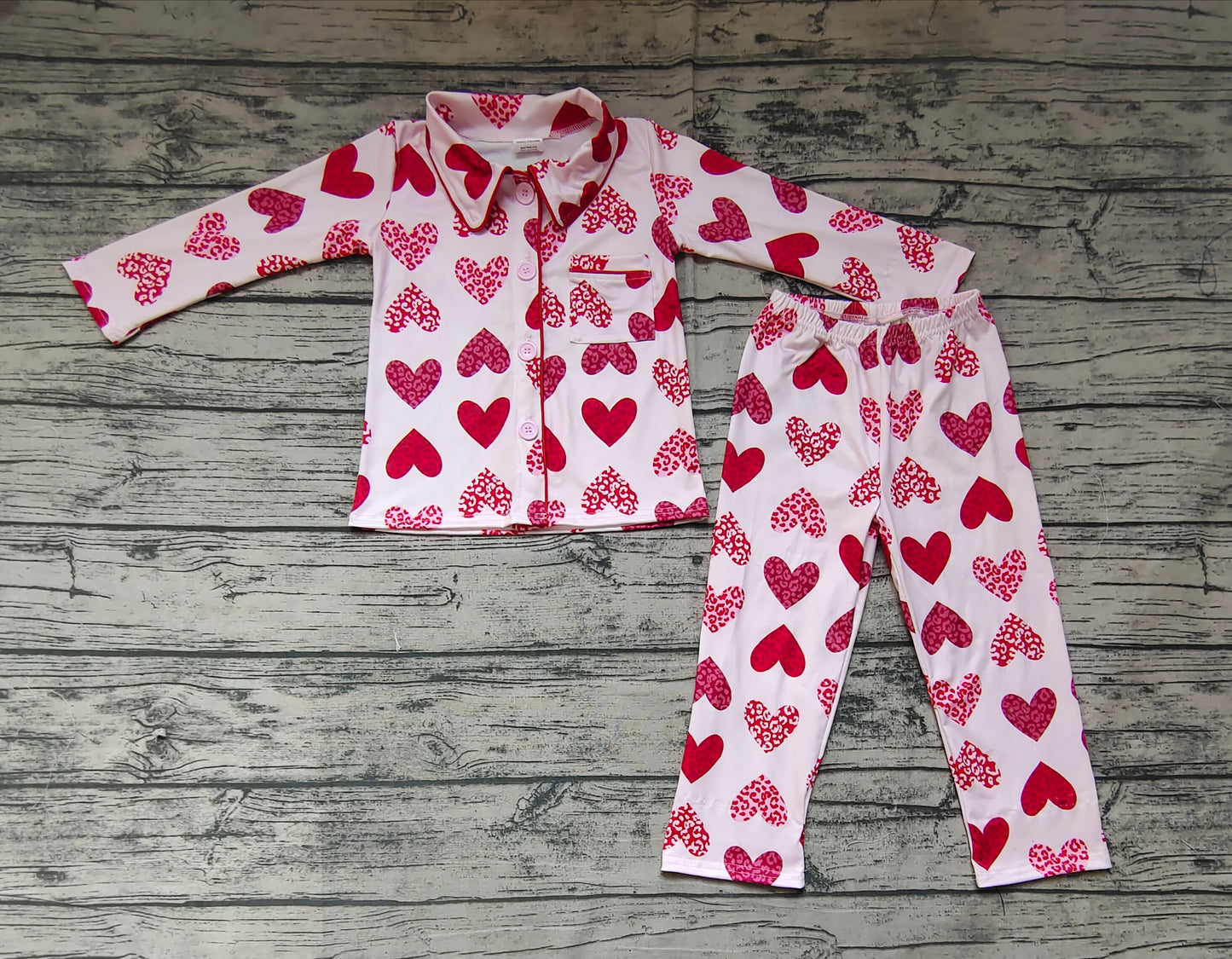 Baby Girls Valentines Pink Red Hearts Buttons Shirts Pants Pajamas Clothes Sets