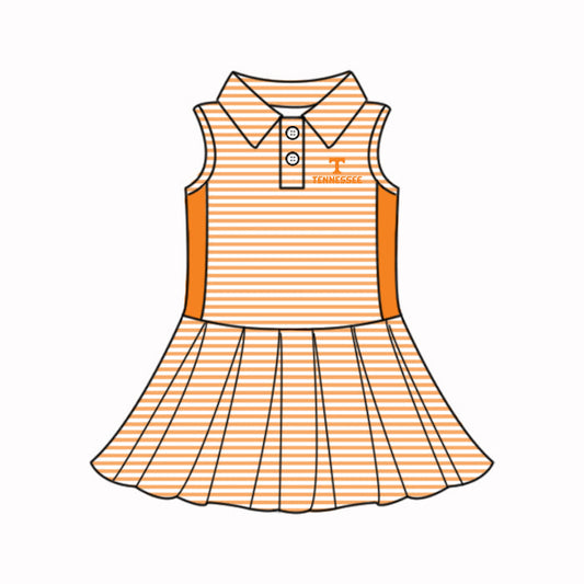 Preorder (moq 5)Baby Girls Orange Stripe Tennessee Button Team Knee Length Dresses