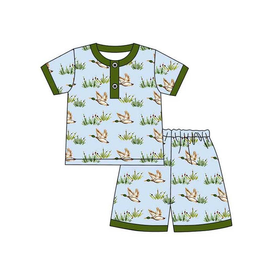 Baby Boys Blue Mallard Ducks Shirts Top Ruffle Shorts Pajamas Sets preorder(MOQ 5)