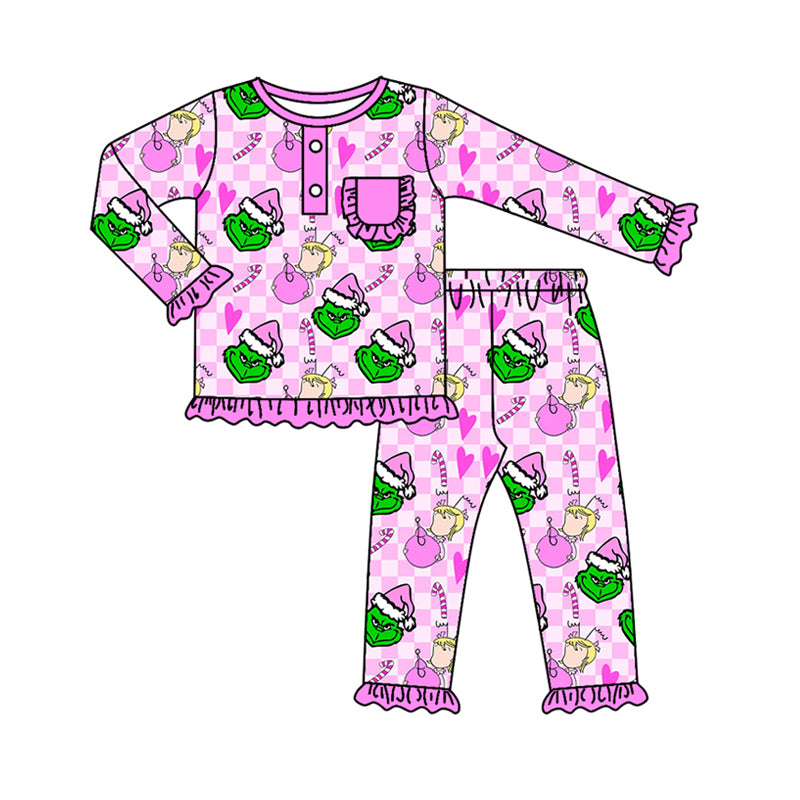 Baby Girls Pink Cindy Frog Christmas Shirt Boots Pants Pajamas Outfits Sets Preorder(moq 5)