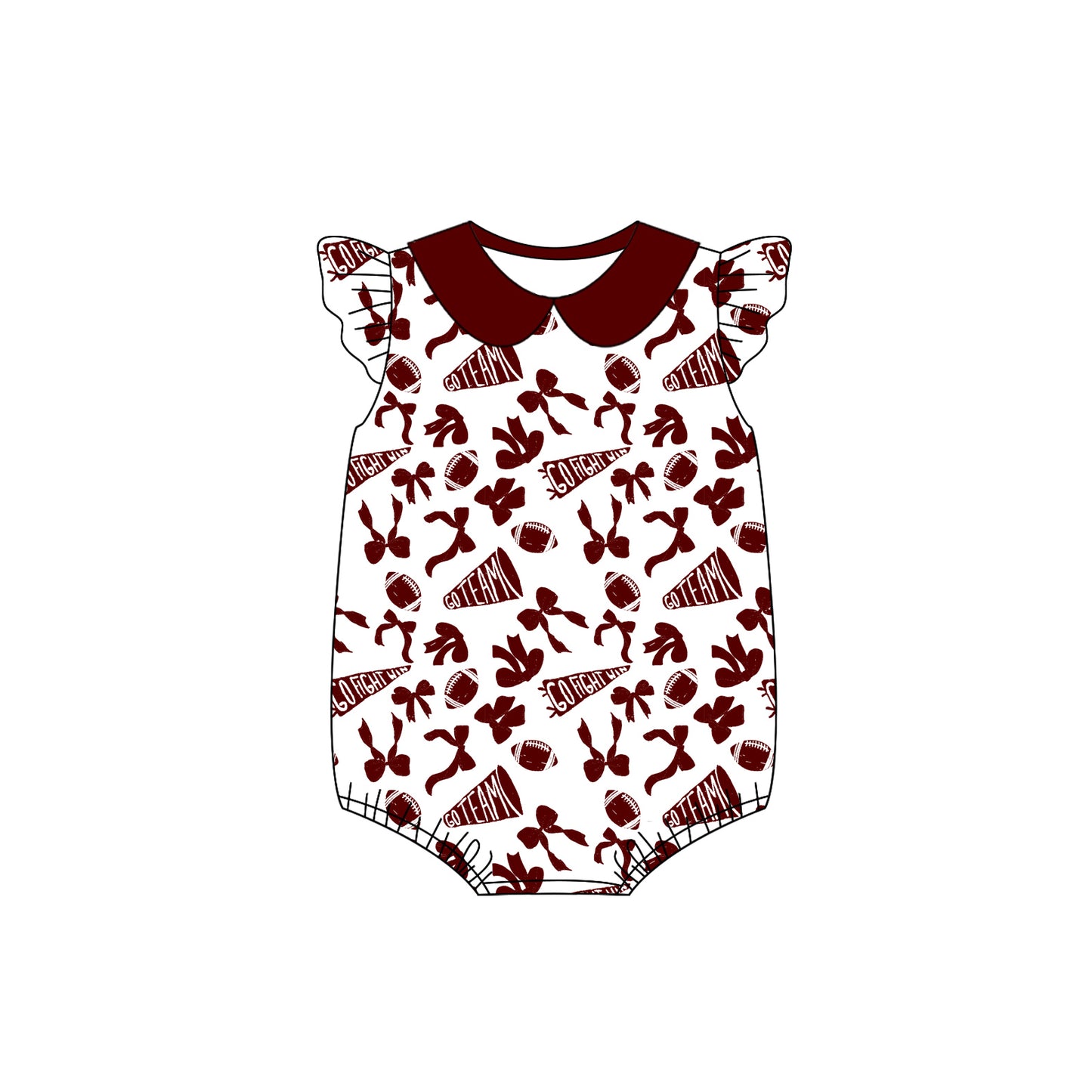 preorder(moq 5)Baby Infant Girls Wine Team Bow Flutter Sleeve Rompers
