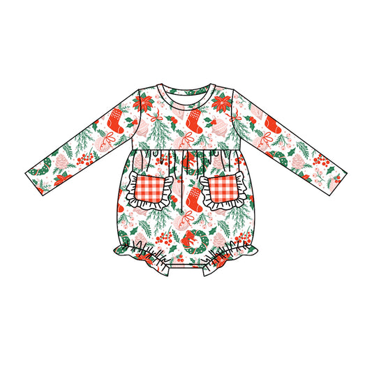 Baby Toddler Girls Christmas Tree Pockets Long Sleeve Rompers preorder(moq 5)