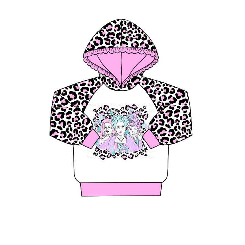 Baby Girls Pink Leopard Witches Long Sleeve Hooded Tops Preorder(moq 5)