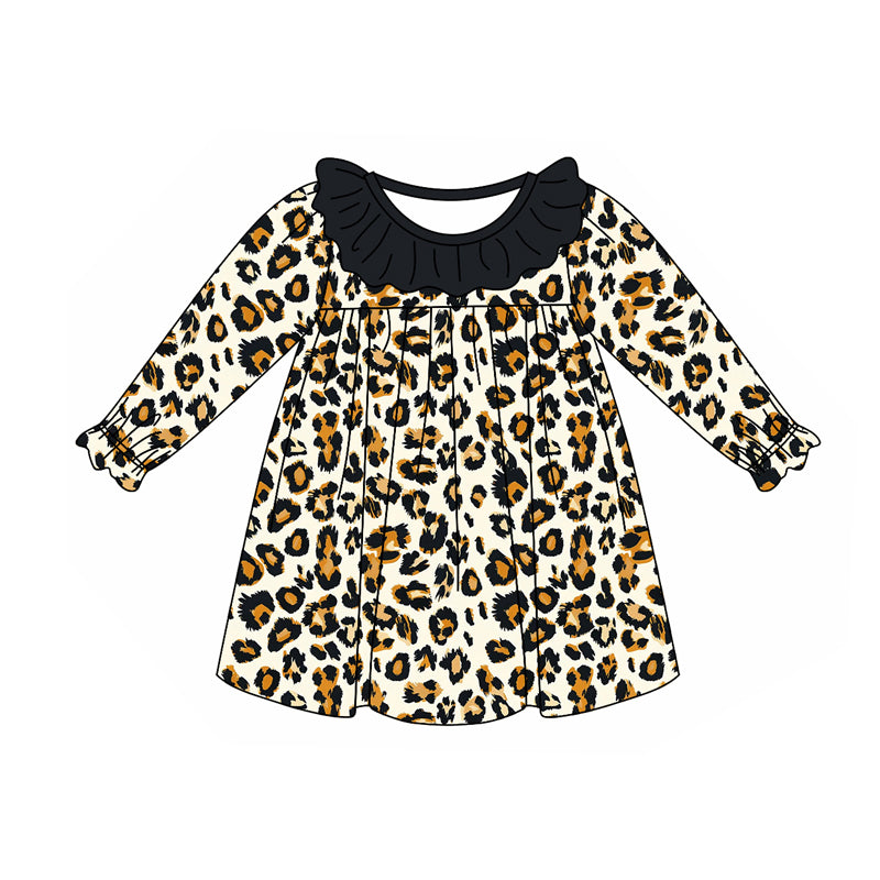 Baby Girls Fall Black Leopard Knee Length Dresses preorder(MOQ 5)