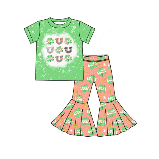 Baby Girls St Patrick Lucky Top Bell Pants Kids Clothing Sets preorder(MOQ 5)