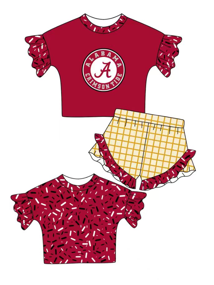 Preorder (moq 5)Baby Girls Red Sprinkles A Top Checked Ruffle Shorts Team Clothes Set