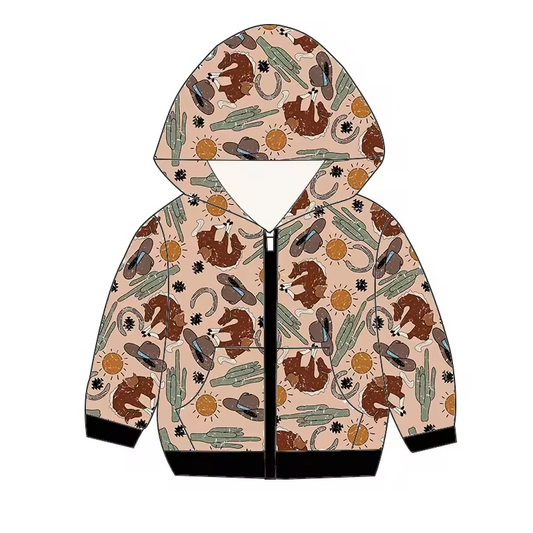 Baby Girls Western Cow Cactus Hooded Tops Preorder(moq 5)