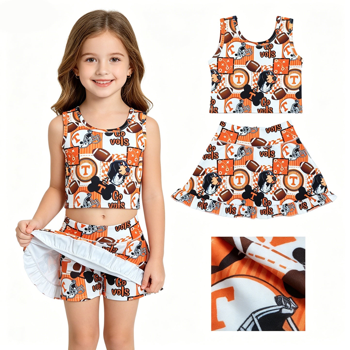 Baby Girls Footballs Go Vols Vest Ruffle Skirt Short Team Yoga Active Clothes Sets