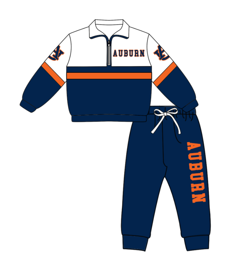 Preorder (moq 5)Baby Boys Auburn Zipper Pullover Jogger Pants Team Clothes Set