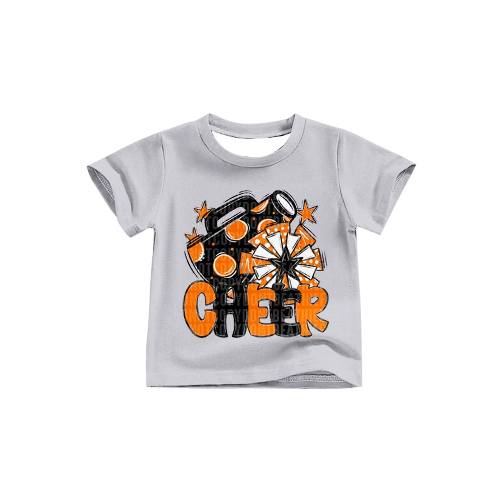 Preorder (moq 5)Baby Girls Black Orange Cheer Team Short Sleeve Tee Shirts Tops