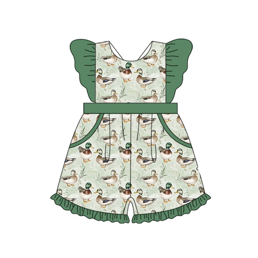 Preorder (moq 5)Baby Girls Mallard Duck Hunting Pockets Flutter Sleeve Jumpsuits