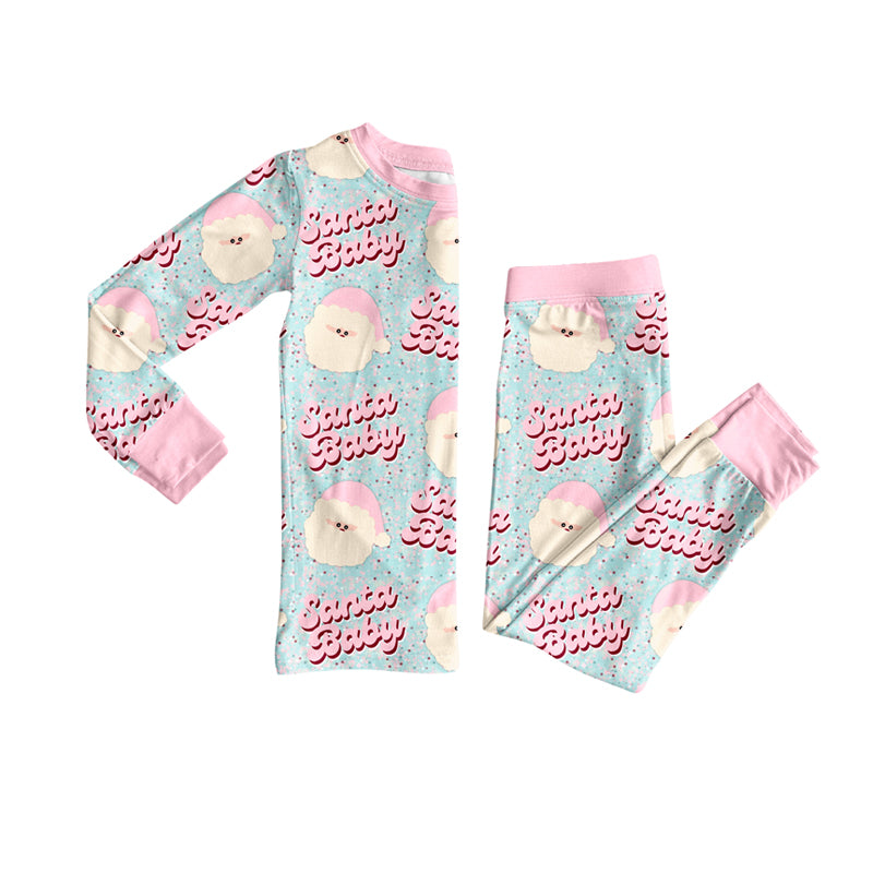 Preorder (moq 5)Baby Girls Long Sleeves Pink Santa Babe Top Pant Pajamas Clothes Set
