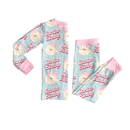 Preorder (moq 5)Baby Girls Long Sleeves Pink Santa Babe Top Pant Pajamas Clothes Set